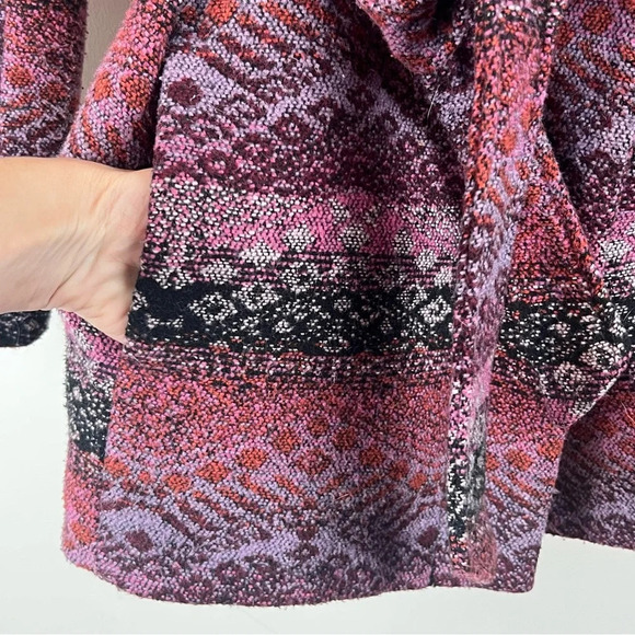 Target Mossimo Tapestry Winter Coat Belt Hood Purple Pockets Fair Isle Medium - Picture 5 of 13